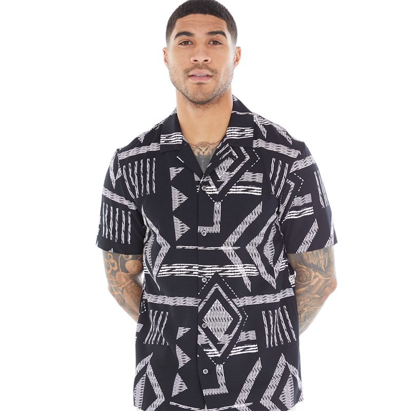 Mens Tribe Viscose Short Sleeve Shirt Black