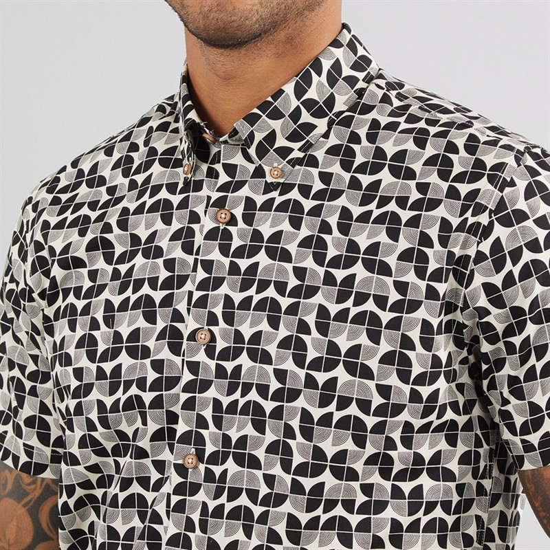 Mens Short Sleeve Linear Print Shirt Black 3 Mens Short Sleeve Linear Print Shirt Black