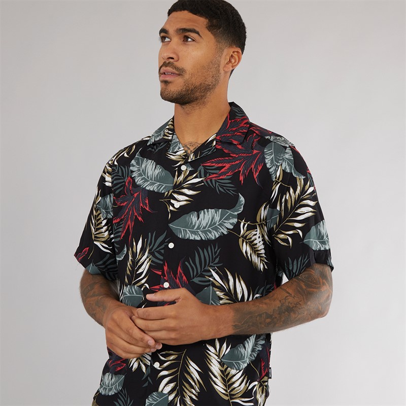 Mens Wayne Short Sleeve Viscose Shirt Black