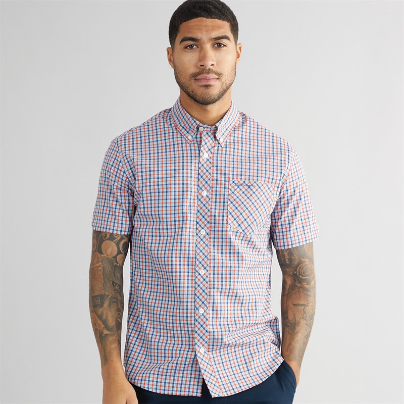 Mens House Check Short Sleeve Shirt Pale Blue 1 Mens House Check Short Sleeve Shirt Pale Blue