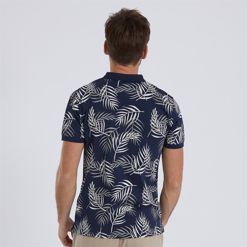 Mens Fern Print Polo Navy/Ecru 2 Mens Fern Print Polo Navy/Ecru