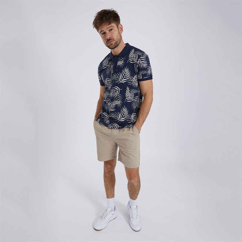 Mens Fern Print Polo Navy/Ecru 4 Mens Fern Print Polo Navy/Ecru