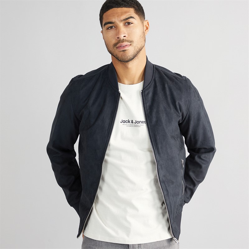 Mens Tano Faux Suede Bomber Jacket Jet Black
