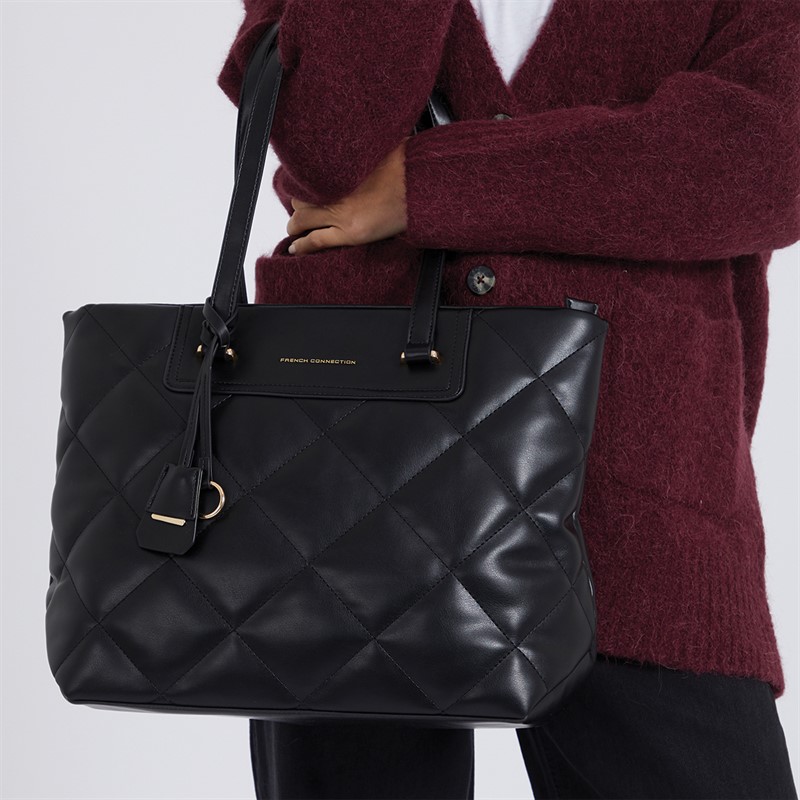 Womens Quilt Shopper Bag Black