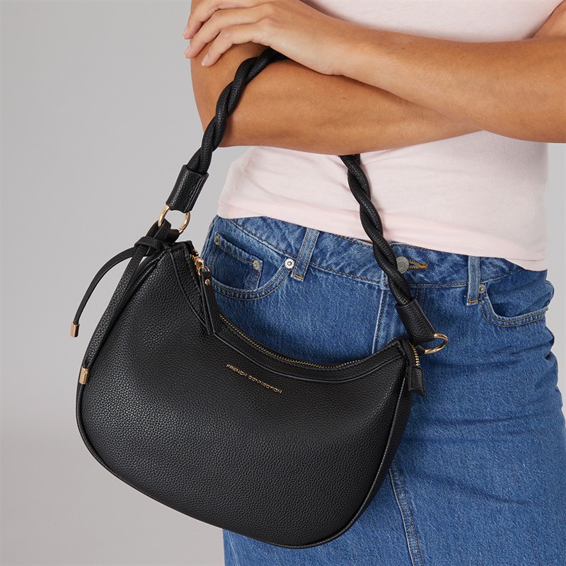 Womens Plaited Shoulder Bag Black