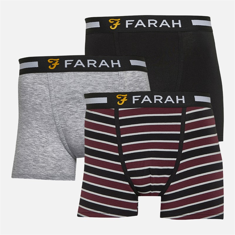 Mens Bourdy Three Pack Boxers Black Yarn Dyed Stripes/Grey Marl/Black