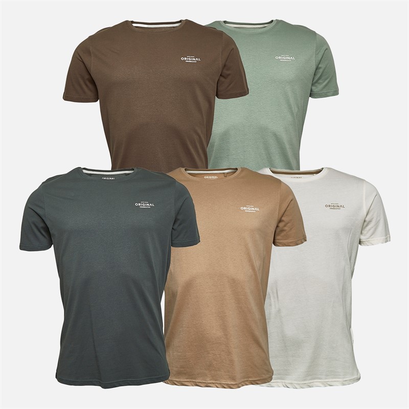 Mens Basic Natural Five Pack T-Shirts Off White/Stone/Brown/Sage/Dark Olive