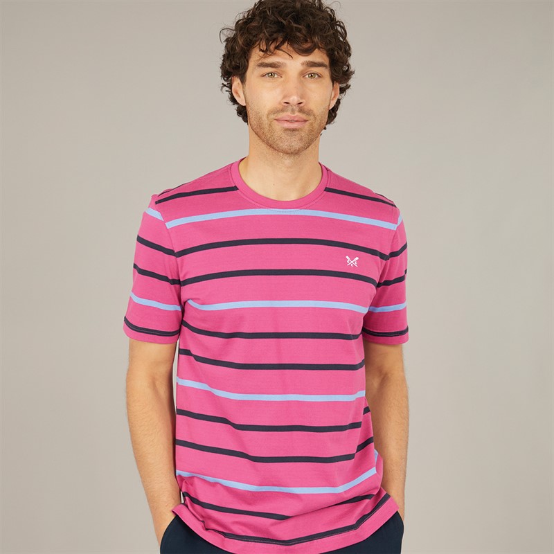 Mens Stripe T-Shirt White/Dark Blue/Pink Lady