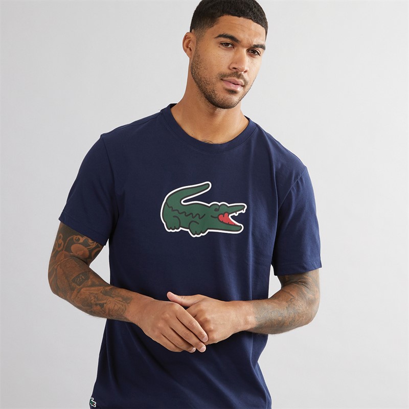 Mens T-Shirt Navy Blue/Green-White