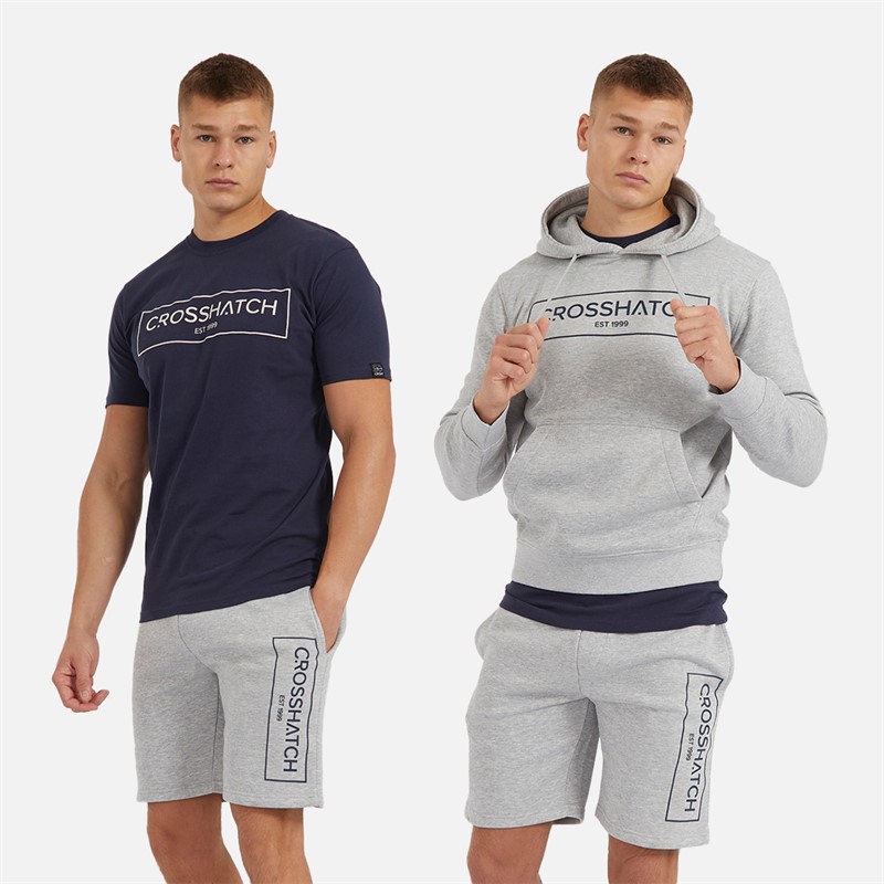 Mens Granton Hoodie T-Shirt And Shorts Set Pack C - Grey Marl/Navy 1 Mens Granton Hoodie T-Shirt And Shorts Set Pack C - Grey Marl/Navy