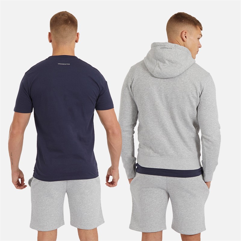 Mens Granton Hoodie T-Shirt And Shorts Set Pack C - Grey Marl/Navy 2 Mens Granton Hoodie T-Shirt And Shorts Set Pack C - Grey Marl/Navy