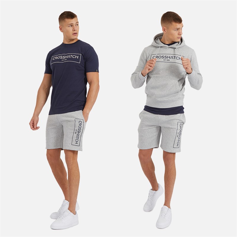 Mens Granton Hoodie T-Shirt And Shorts Set Pack C - Grey Marl/Navy 3 Mens Granton Hoodie T-Shirt And Shorts Set Pack C - Grey Marl/Navy