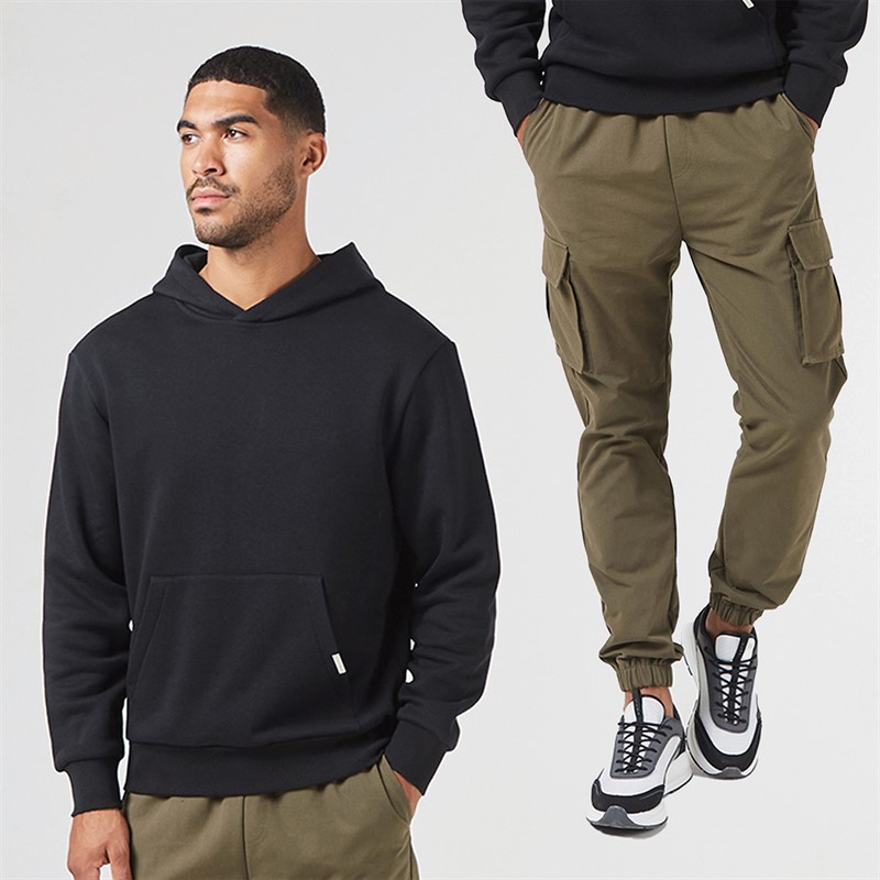 Mens Hoodie And Cargo Pants Co-Ord Black/Khaki