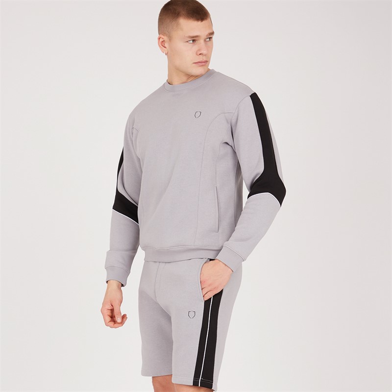 Mens Keady Sweatshirt And Shorts Co-Ord Stone Grey/Black/White