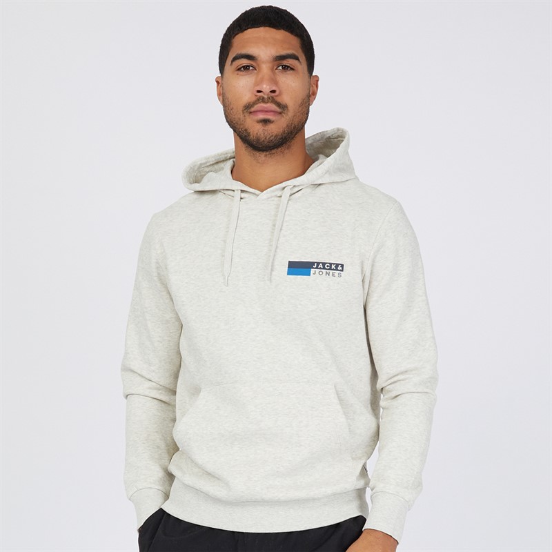Mens Corp Logo Hoodie White Melange