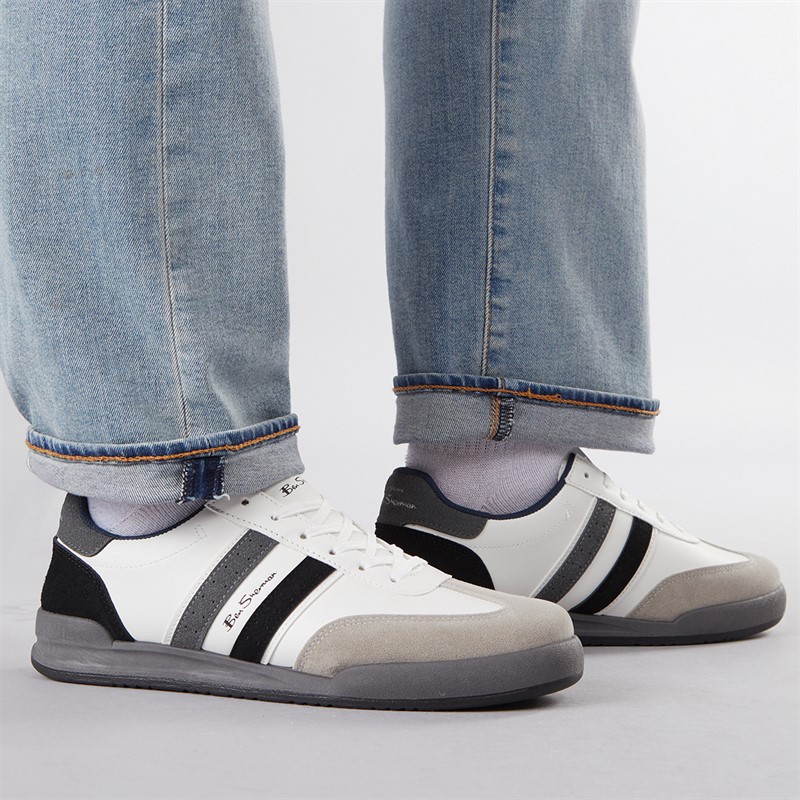 Mens Sokka Stripe Trainers White/Grey/Black