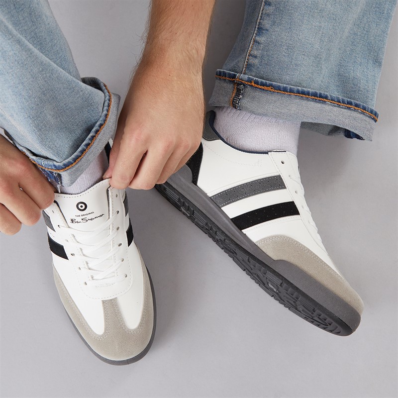 Mens Sokka Stripe Trainers White/Grey/Black 5 Mens Sokka Stripe Trainers White/Grey/Black
