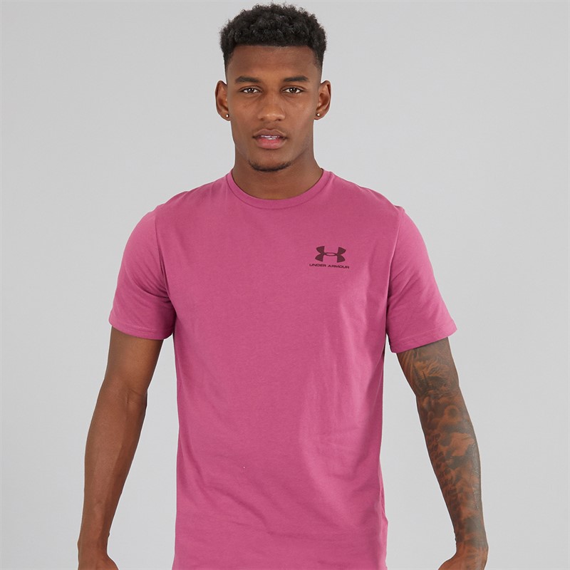 Mens UA Sportstyle Left Chest Short Sleeve T-Shirt Fuchsia Dusk/Dark Maroon