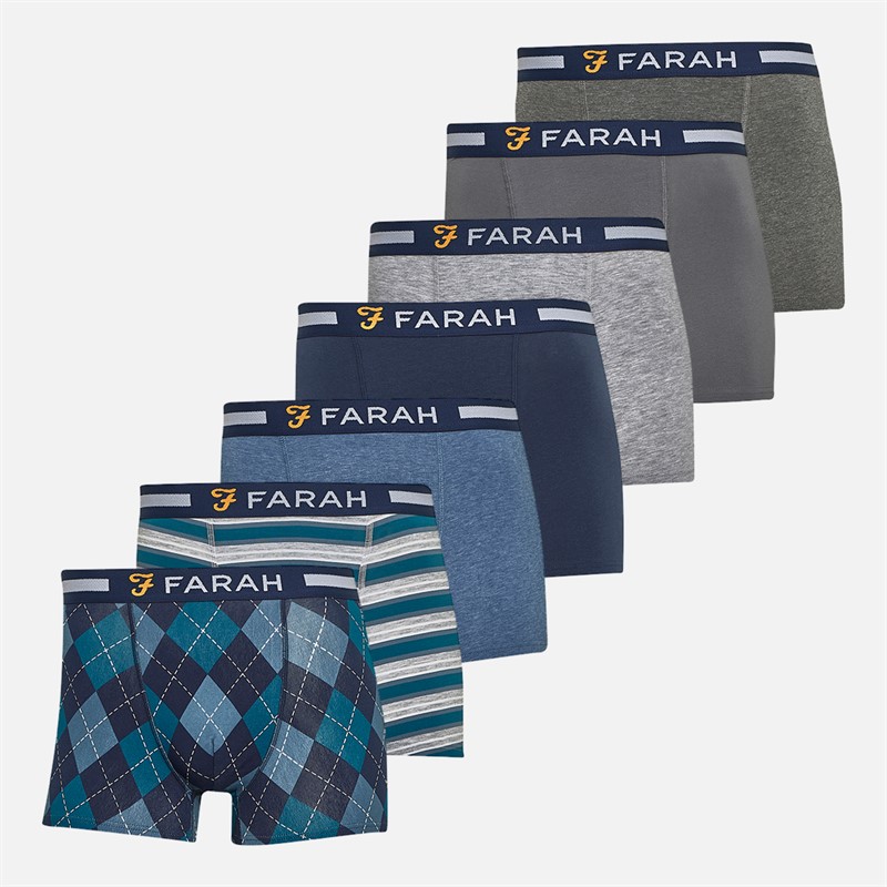 Mens Byrd Seven Pack Boxers Navy/Grey Marl Yarn Dyed Stripes/Grey Shade/Denim Marl/Navy AOP/Grey Marl/Charcoal Marl