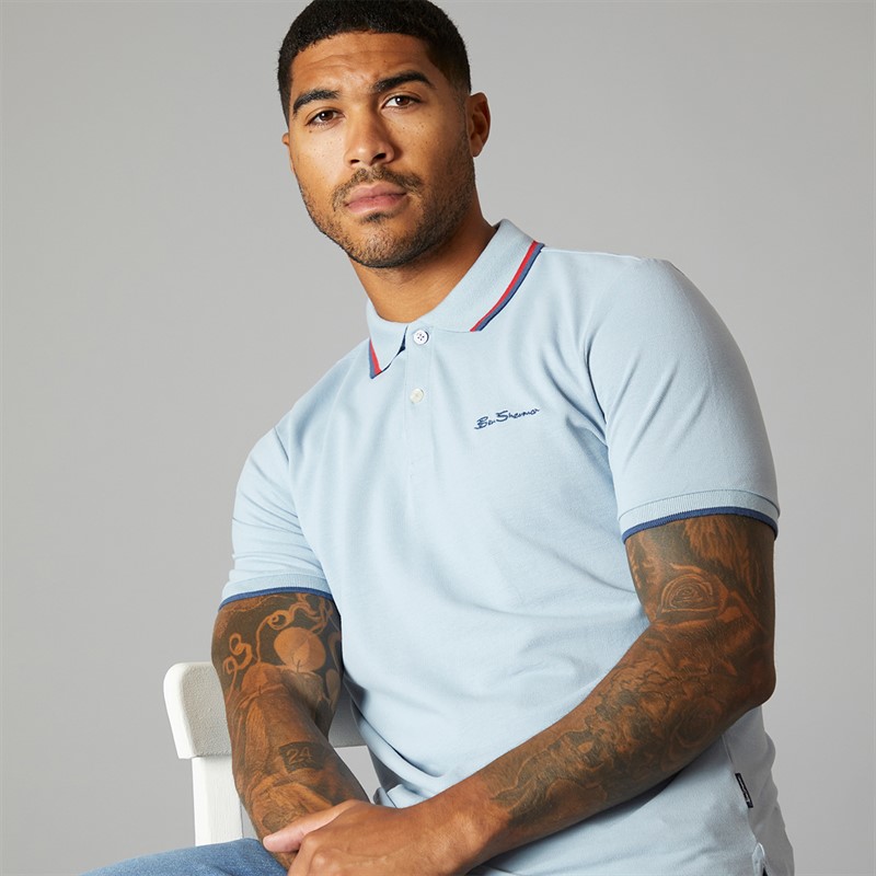 Mens Twin Tipped Polo Ice Blue