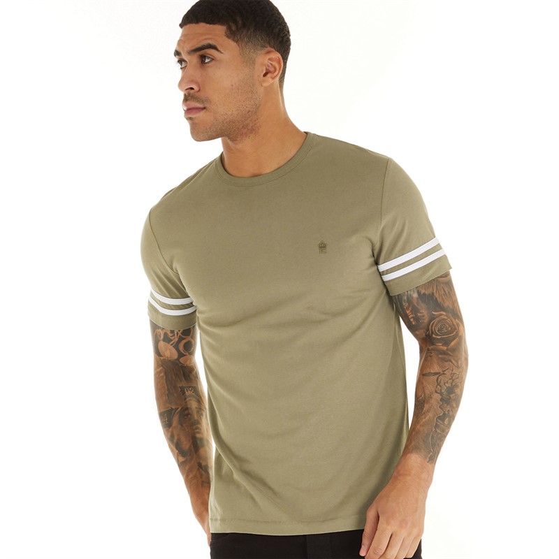 Mens Arm Stripes T-Shirt Light Khaki/White