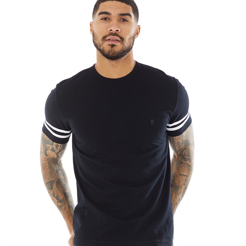 Mens Arm Stripes T-Shirt Marine/White