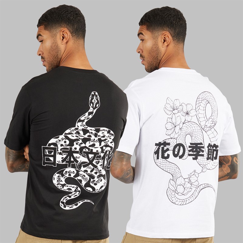 Mens Relaxed Fit Back Print Two Pack T-Shirts Black/White 1 Mens Relaxed Fit Back Print Two Pack T-Shirts Black/White