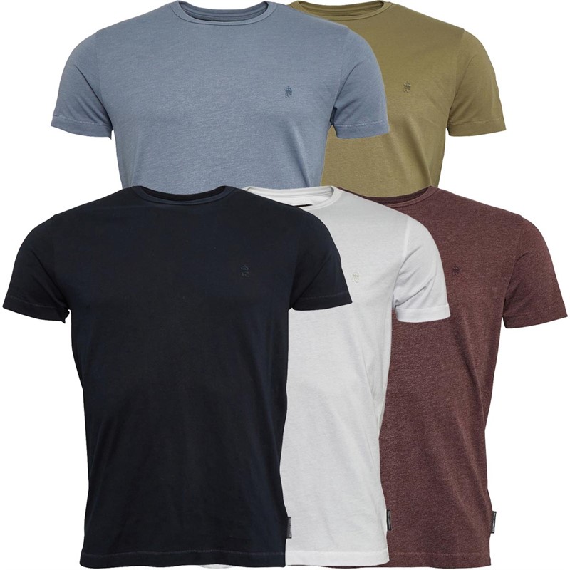 Mens Five Pack Crew T-Shirts Multi 4 - Chateaux Melange/Light Khaki/Light Blue Melange/Marine/White