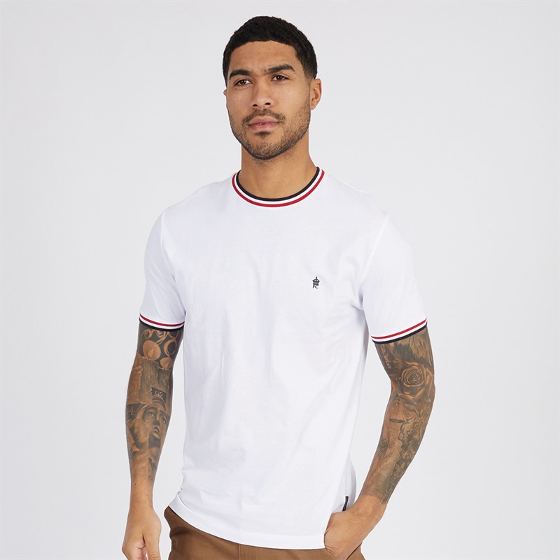 Mens 3 Colour Ringer T-Shirt White