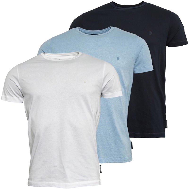 Mens Three Pack Crew T-Shirts Multi - Marine/Sky Melange/White 1 Mens Three Pack Crew T-Shirts Multi - Marine/Sky Melange/White