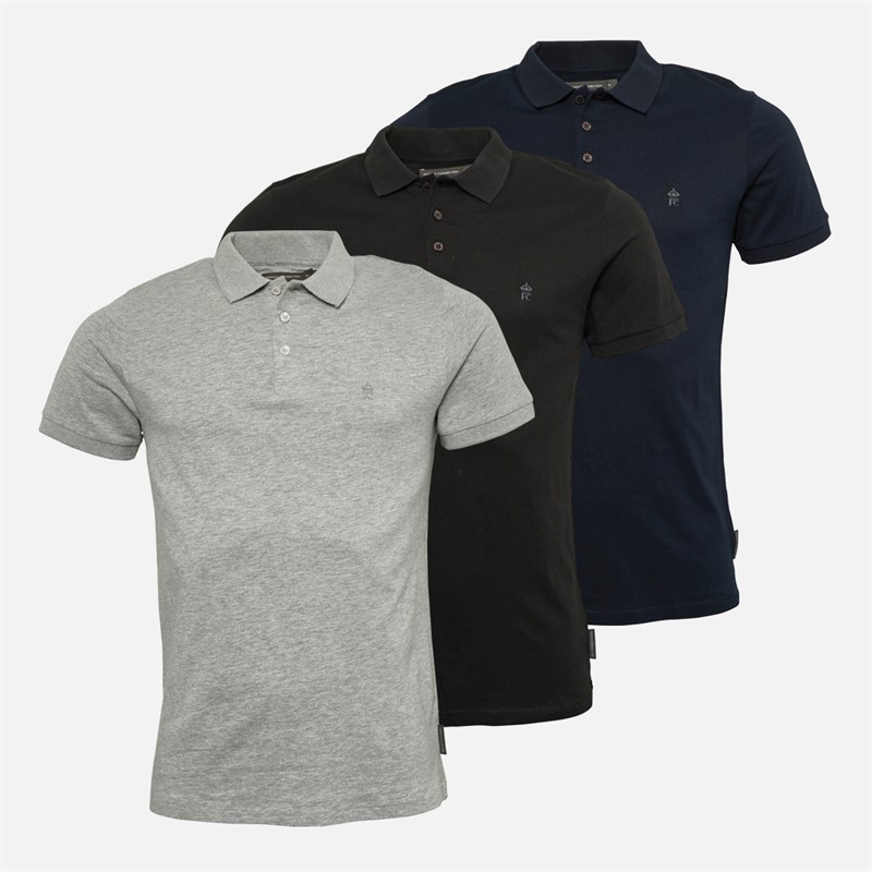 Mens Three Pack J Polos Multi 1 - Black/Light Grey Marl/Marine