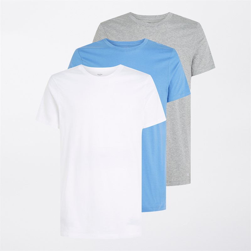 Mens Short Sleeve Crew Neck Three Pack T-Shirts White/Grey Heather/Glacier
