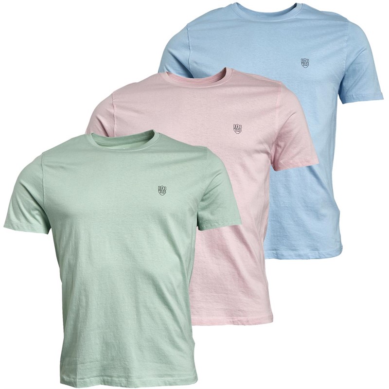 Mens Forbes Three Pack T-Shirts Sky Blue/Pink/Mint