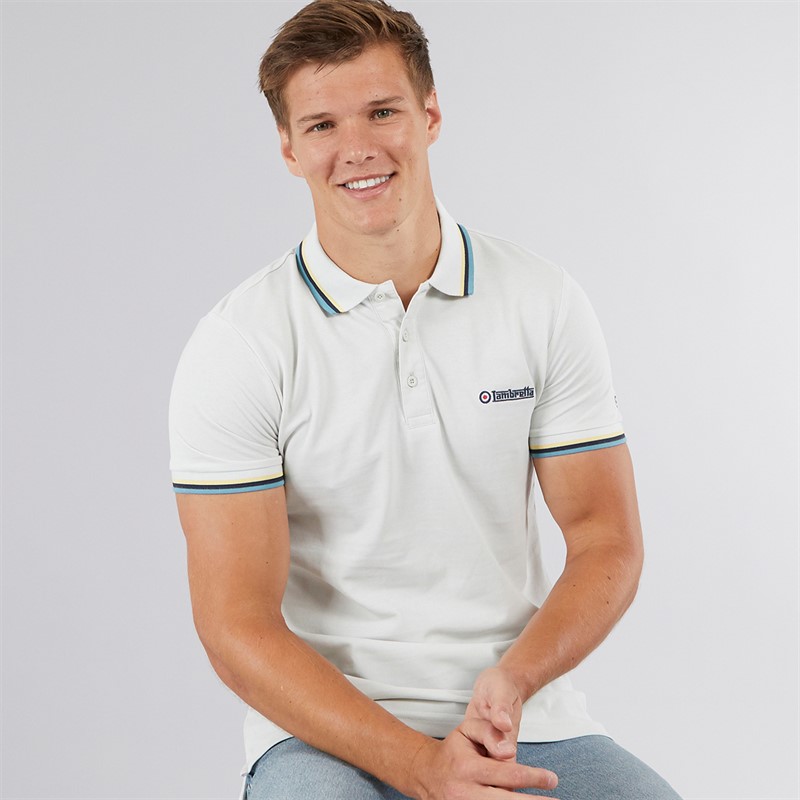 Mens Triple Tipped Polo Pebble Yellow/Navy/Smoke Blue