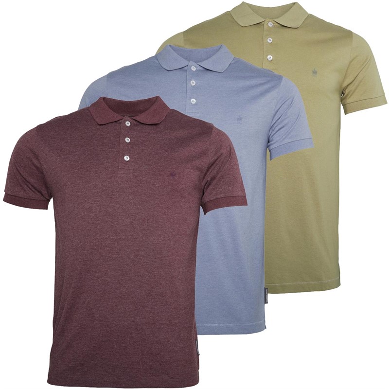 Mens Three Pack Jersey Polos Multi 3 - Light Khaki/Chateaux Melange/Light Blue Melange