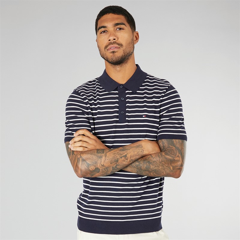 Mens Essential Cotton Knit Polo Desert Sky/Ivory Petal
