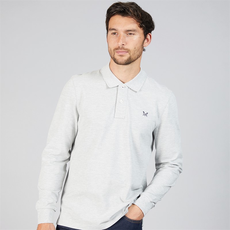 Mens Long Sleeve Pique Polo Grey Marl