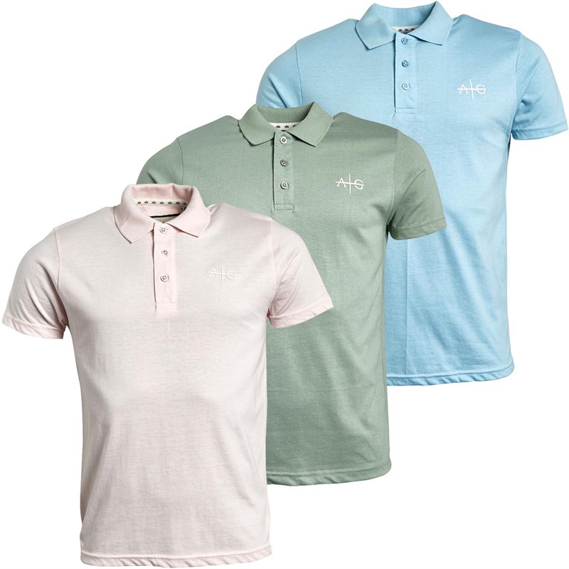 Mens Salton Three Pack Polos Baby Blue/Chalk Pink/Mint Green
