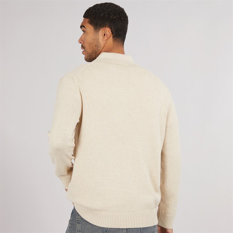 Mens Jakob Long Sleeve Relaxed Knitted Polo Oatmeal/Melange 2 Mens Jakob Long Sleeve Relaxed Knitted Polo Oatmeal/Melange