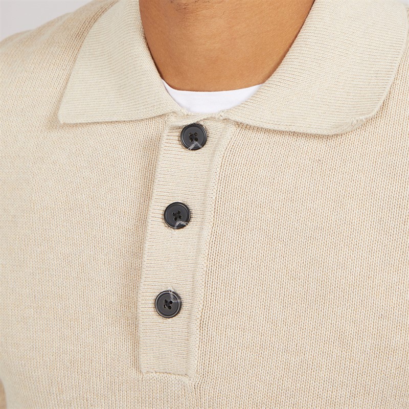 Mens Jakob Long Sleeve Relaxed Knitted Polo Oatmeal/Melange 3 Mens Jakob Long Sleeve Relaxed Knitted Polo Oatmeal/Melange
