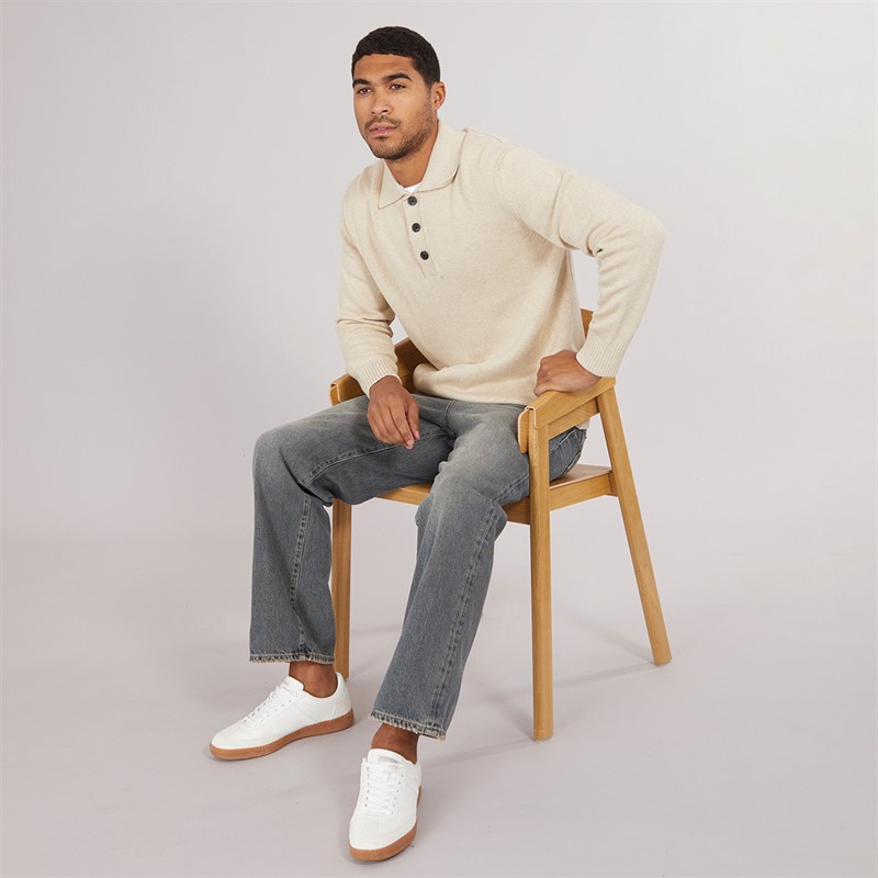 Mens Jakob Long Sleeve Relaxed Knitted Polo Oatmeal/Melange 4 Mens Jakob Long Sleeve Relaxed Knitted Polo Oatmeal/Melange