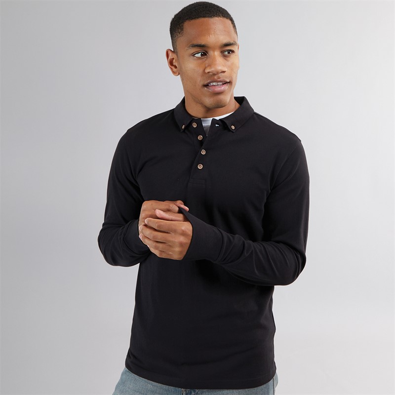 Mens Centre Long Sleeve Polo Black 1 Mens Centre Long Sleeve Polo Black