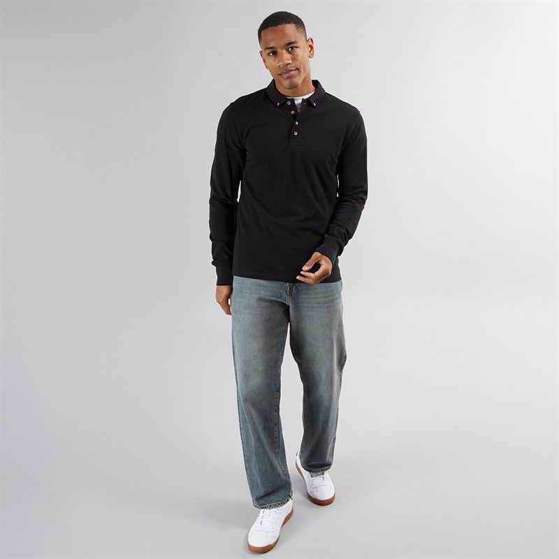 Mens Centre Long Sleeve Polo Black 4 Mens Centre Long Sleeve Polo Black