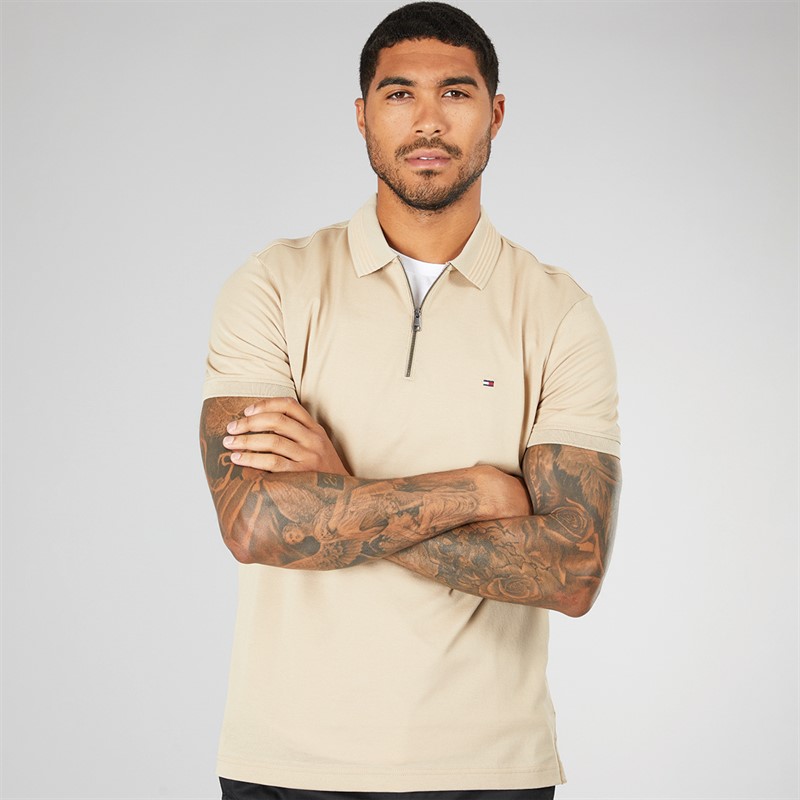 Mens Mercerised Pique Zip Polo Sandalwood