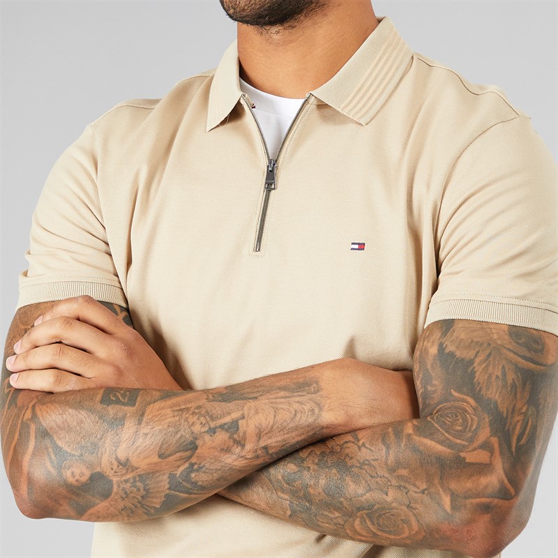 Mens Mercerised Pique Zip Polo Sandalwood 3 Mens Mercerised Pique Zip Polo Sandalwood