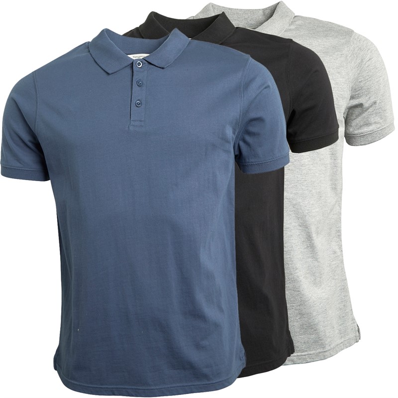 Mens Three Pack Jersey Polo Shirts Black/Indigo/Grey Marl