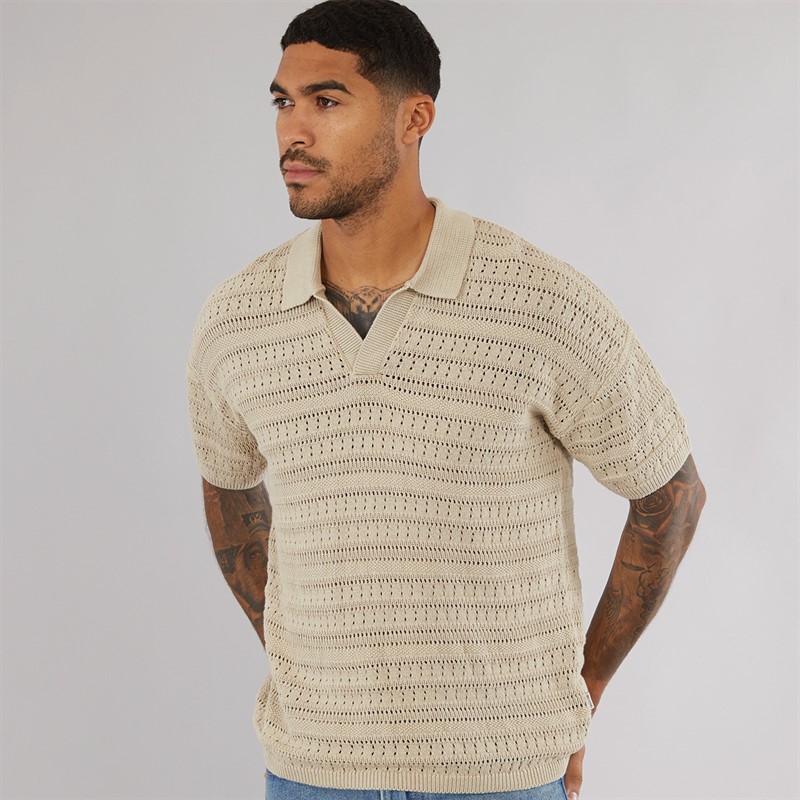 Mens Grayson Chochet Polo Silver Lining