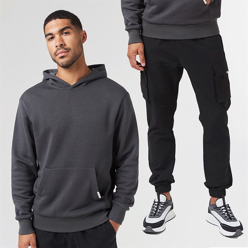 Mens Hoodie And Cargo Pants Co-Ord Charcoal/Black