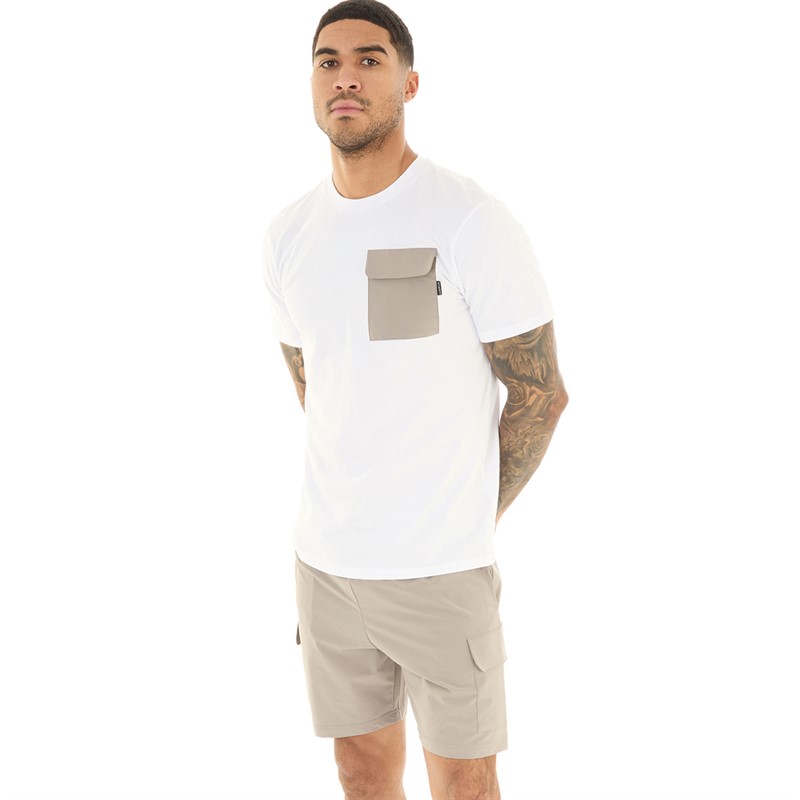 Mens Contrast Pocket T-Shirt And Shorts Co-ord White/Sand