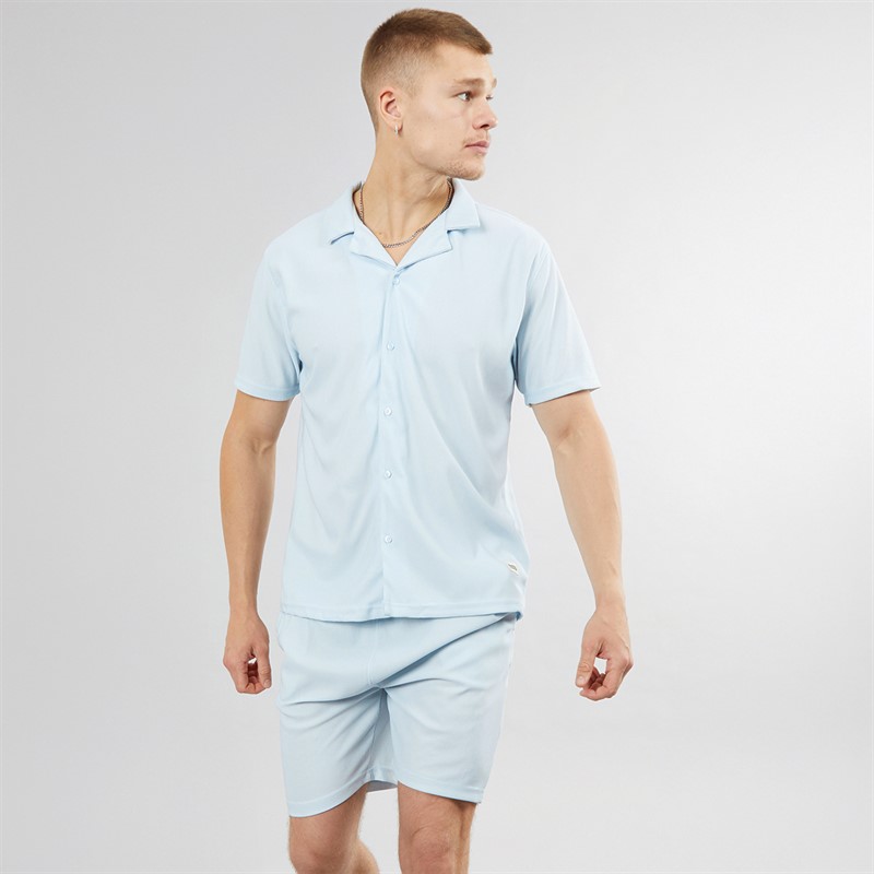 Mens St Tropez Shirt And Shorts Set Misty Blue